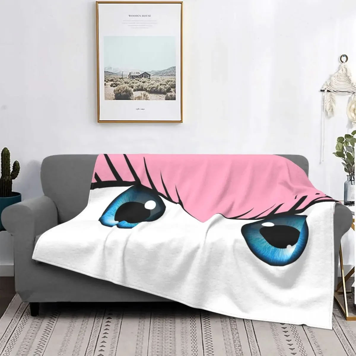 

Pink Cute Eyes Blanket Cartoon Plush Vintage Breathable Throw Blanket for Coverlet Autumn/Winter