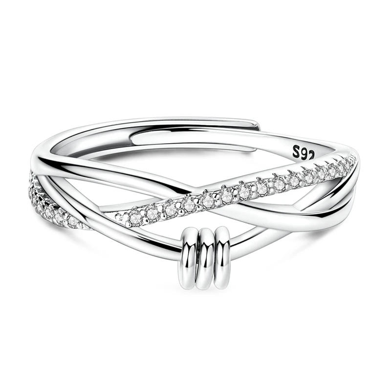 925 Sterling Silver Wrap Band Open Rings Sparkling Zircon Ring For Women Girls Birthday Anniversary Jewelry Gifts