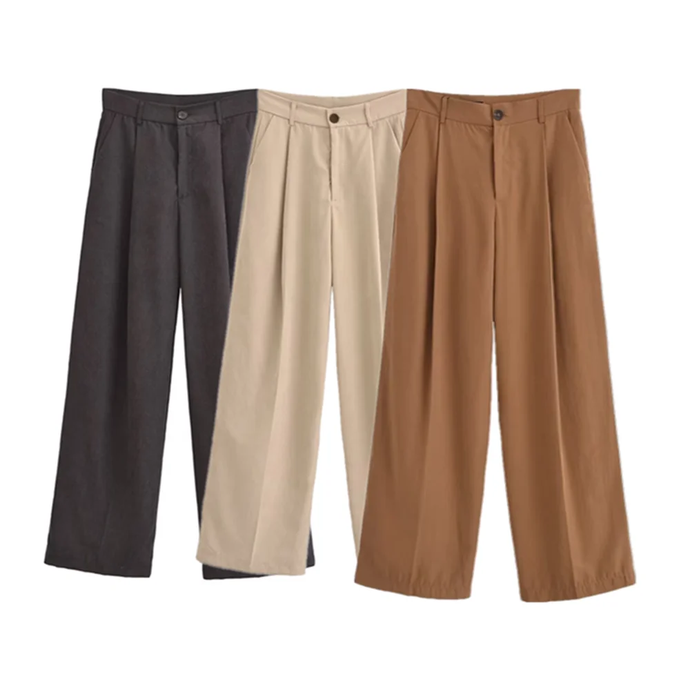 

PB&ZA2024 autumn new women's clothing fashion temperament casual versatile pleated high waisted wide leg pants