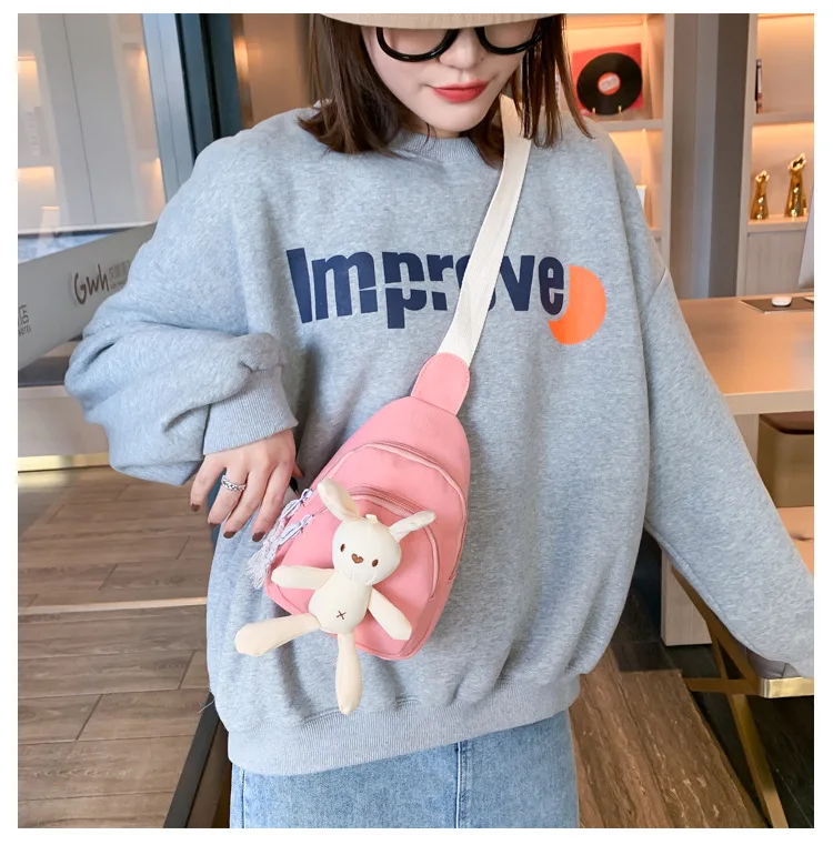 

Холщовая сумка с милым кроликом, женская мультяшная кавайная студенческая детская сумка через плечо, нагрудная сумка на одно плечо