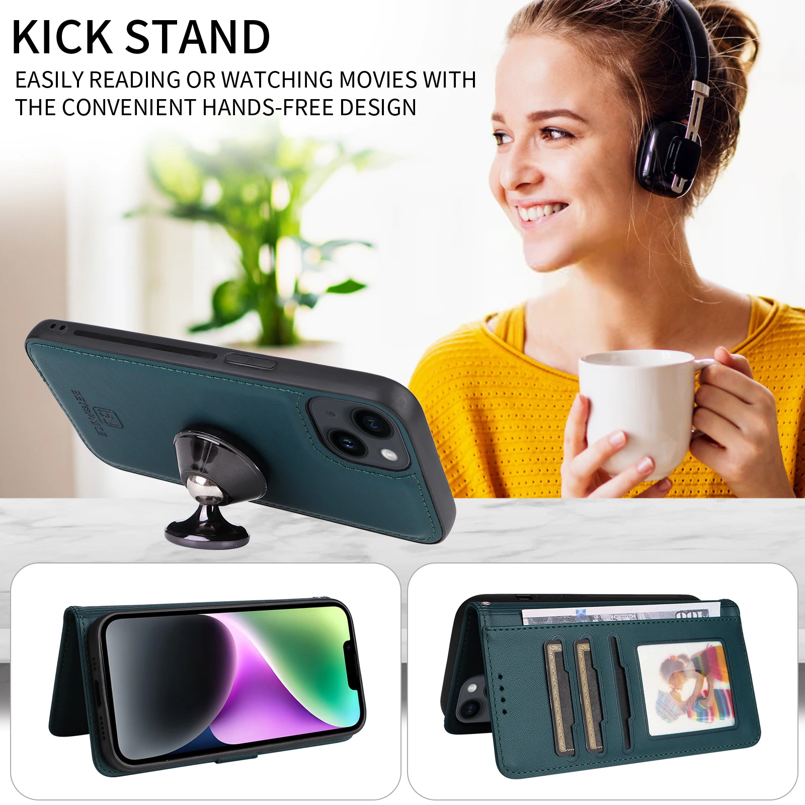 2 في 1 محفظة جلدية مغناطيسية قابلة للفصل لهاتف آيفون 17 16 15 14 13 12 11 Mini Pro XR XS Max Air 8 7 6 Plus غلاف الكتاب