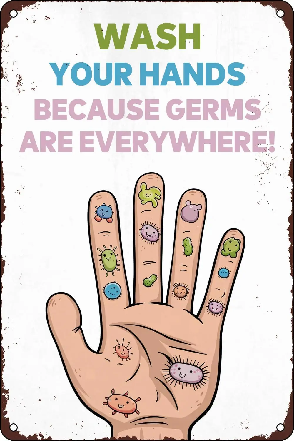 Funny Bathroom Nursery Decor Wash Retro Metal Tin Signs Vintage Wash Your Hands Because Germs Are EveryWhere Poster Decorat sign