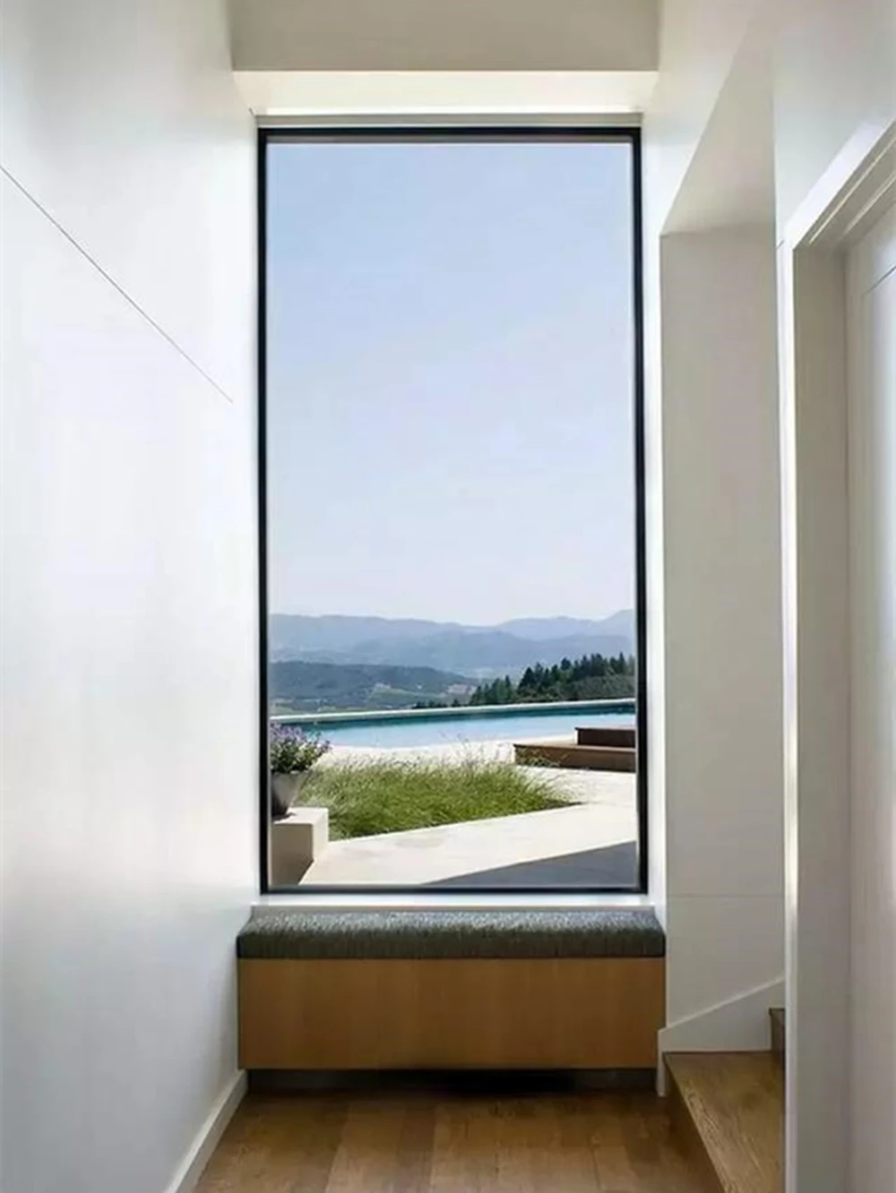 نافذة فيلا بتصميم مقوس مخصصة في الولايات المتحدة الأمريكية نافذة ثابتة على شكل قياسي من الألومنيوم والزجاج المقسى نافذة مقاومة للصوت مع شوايات