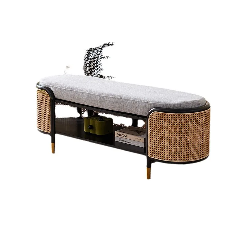 

rattan shoe changing stool living room fabric sofa stool modern simple foyer light luxury homestay bedside stool