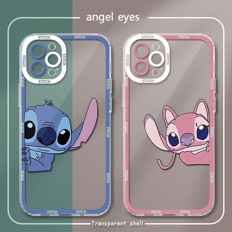 Disney Pink Stitch Lovers Phone Case For iphone 15 14 13 11 12 PRO MAX XS XR 7 8 PLUS clear Shockproof Silicone Anti Drop Cover