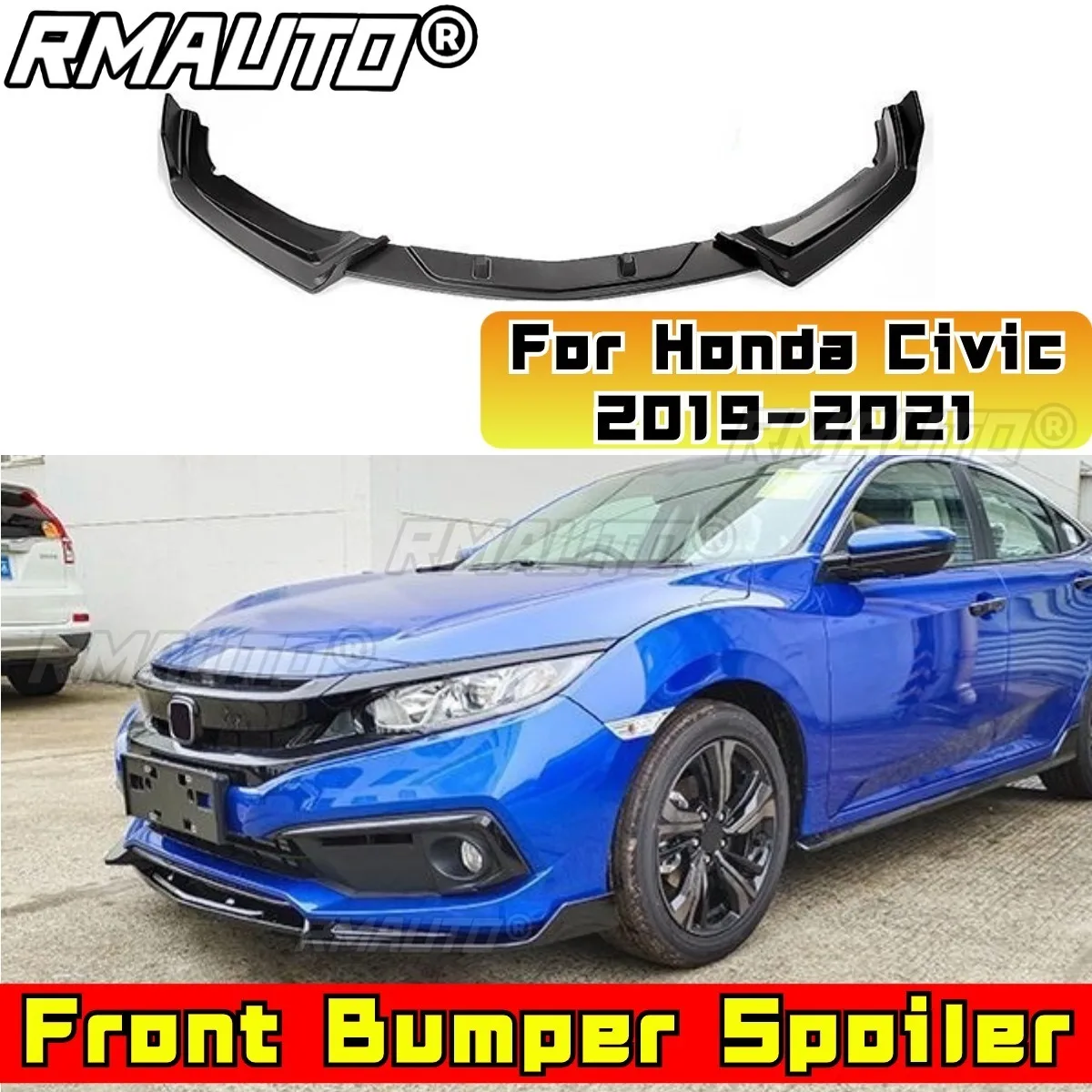 

For Honda Civic 10th 2019-2021 Car Front Bumper Lip Splitter Diffuser Spoiler Body Kit Gloss Black Bumper Lip Modification Part