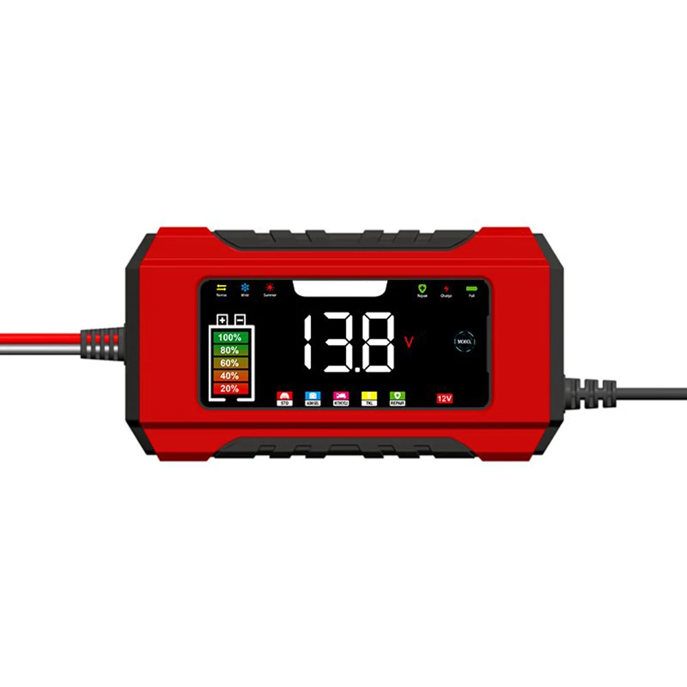 6A Car Battery Charger 12V Lead-Acid DC13.8-15.5V To AC110-220V Batteries Chargerr Red 9-Stage Battery Charger