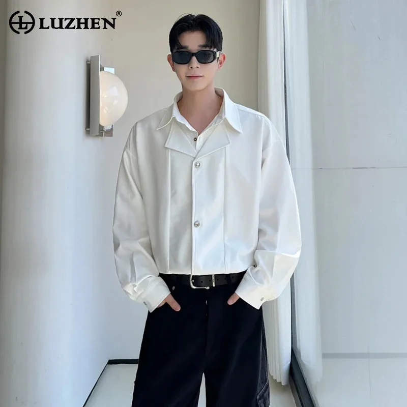 

LUZHEN двухслойные поддельные двухсекционные дизайнерские модные однотонные рубашки с длинными рукавами мужские осень 2025 новые корейские модные топы JY4433
