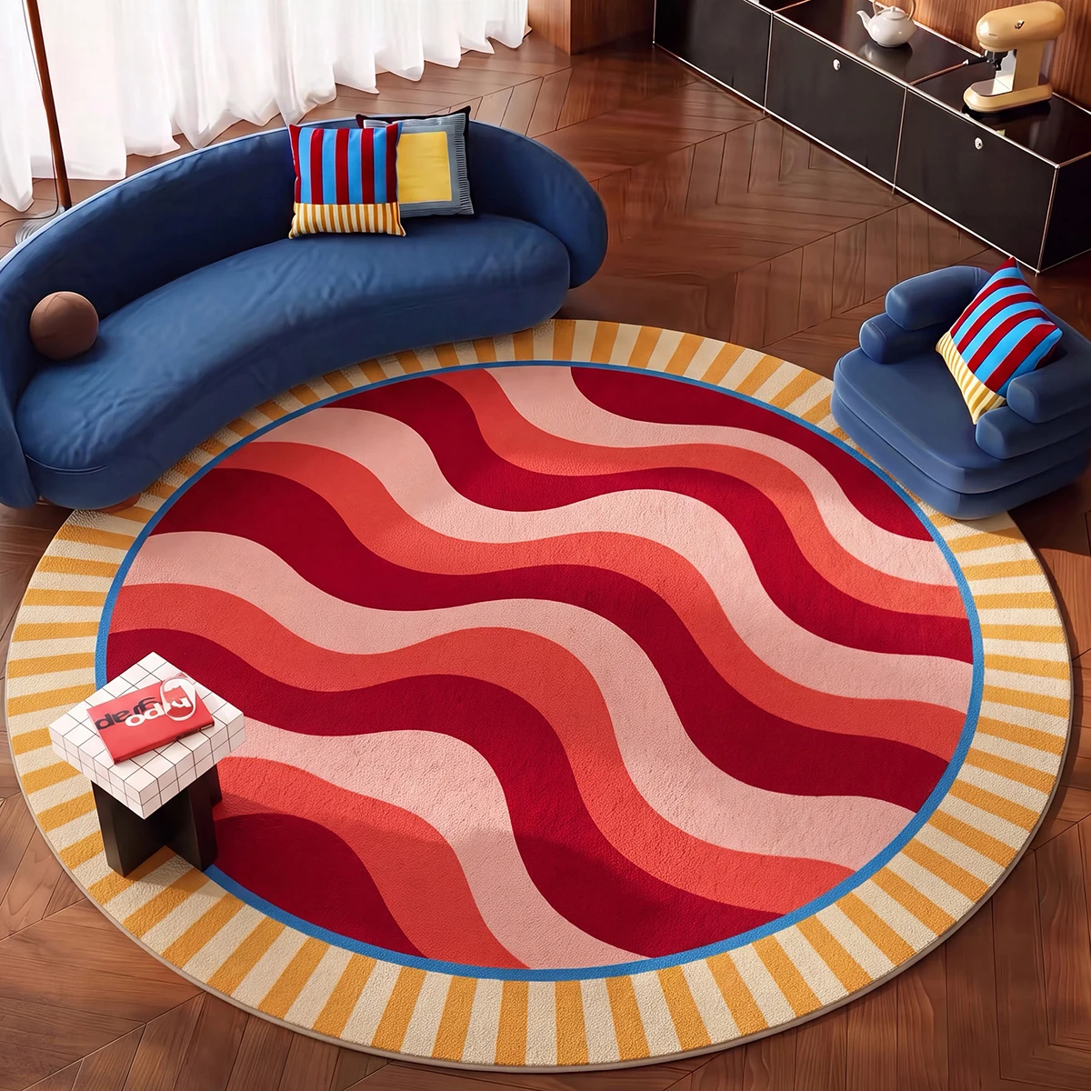 Dopamine Round Carpet for Living Room Large Area Rugs Wave Pattern Light Luxury Home Decoration Mats Cloakroom Bedroom Floor Mat