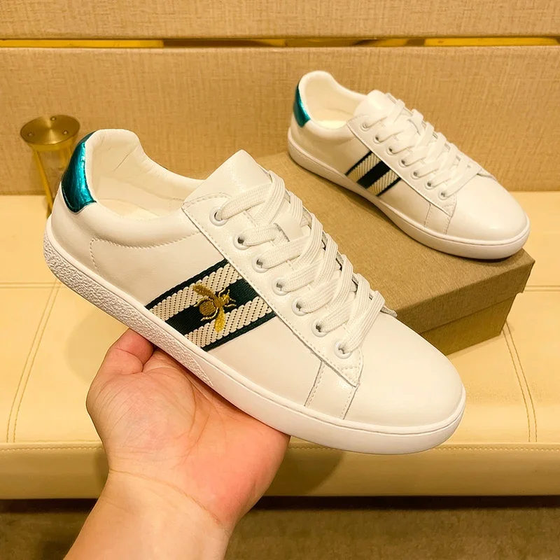 

Original Fashion Mens Bee Shoes High Quality Brand Sneakers Man Designer Shoes Comfort Leather Men's Skate Shoes Flat Sneakers
