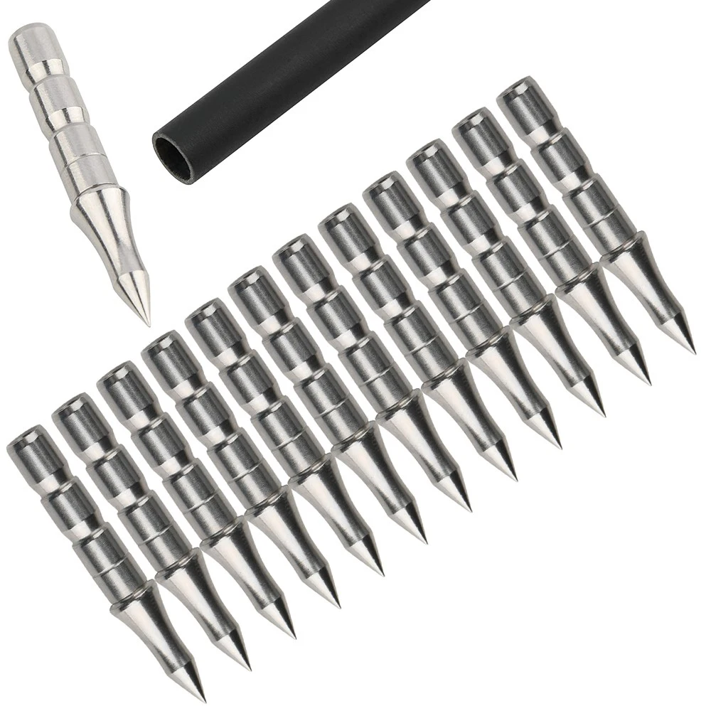 

100grain Arrow Points 12/24pcs Arrowhead Stainless Steel Archery ID 6.2mm Arrow Shafts Bow Hunting Shooting Target Arrow Tips