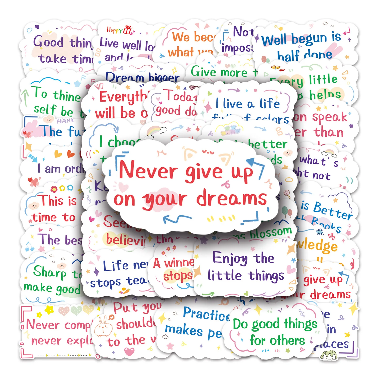 50PCS Inspirational Quote Stickers Motivational English Short Sentences DIY Decoration Notebook Waterproof Stickers Kids Toy