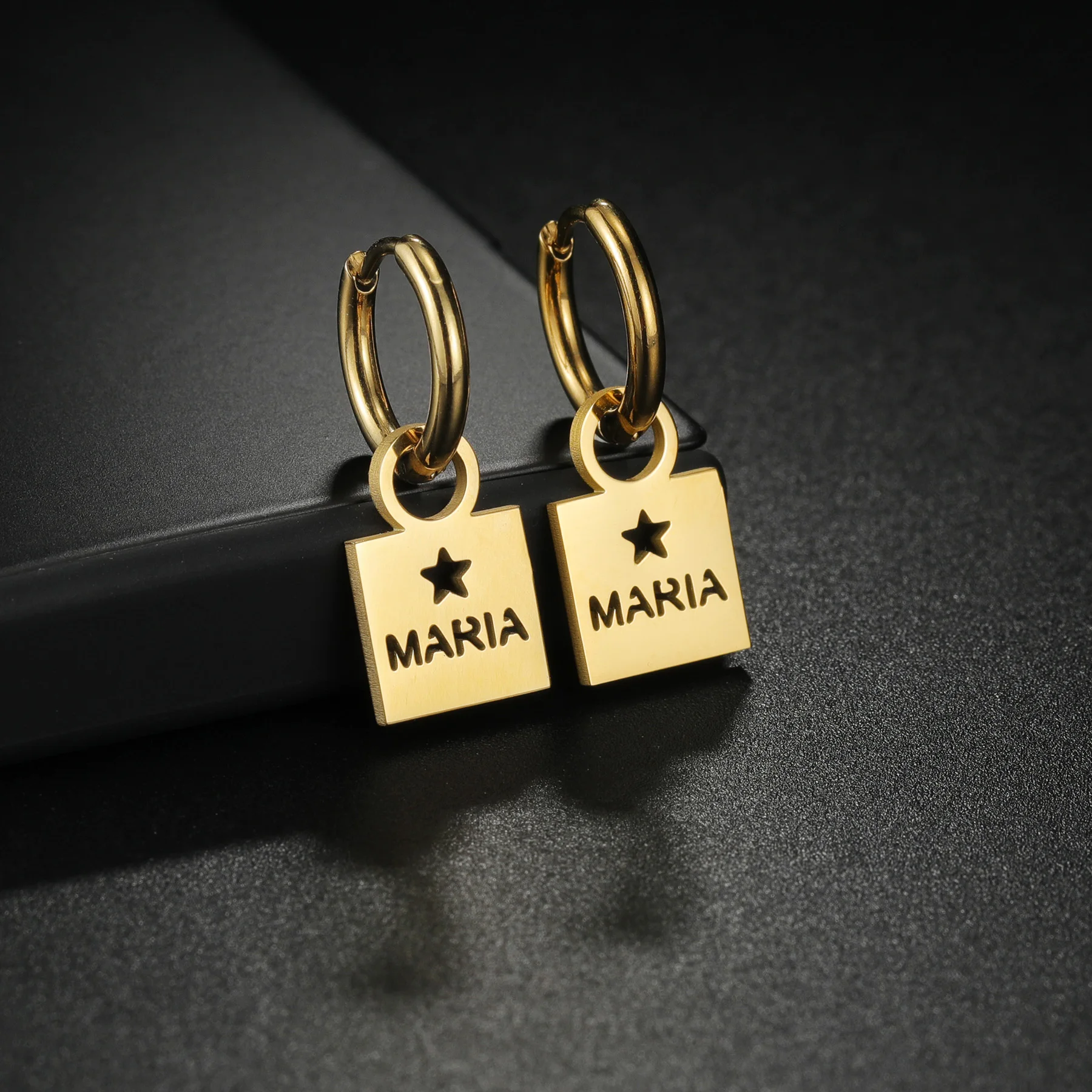 

Серьги Raexrage с именем на заказ, звезда, круг, нержавеющая сталь, персонализированная табличка, детская табличка для женщин и девушек, ювелирные изделия, подарок