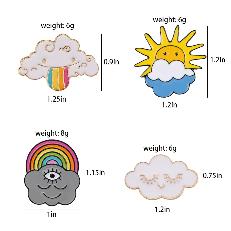 Cartoon Leuke Regenboog Lachende Wolken Emaille pin Weer Donkere wolk Witte wolk Broches Tas Revers Pin Badge Sieraden Cadeau voor Kinderen