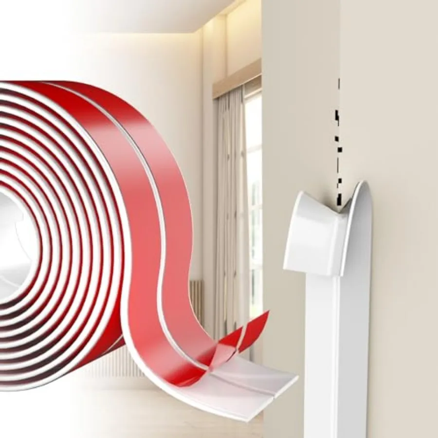 Wall Corner Protector Self-Adhesive Flexible Durable Rubber, Furniture Edge Guard, Easy to Install, White, Prevents Wall Damage
