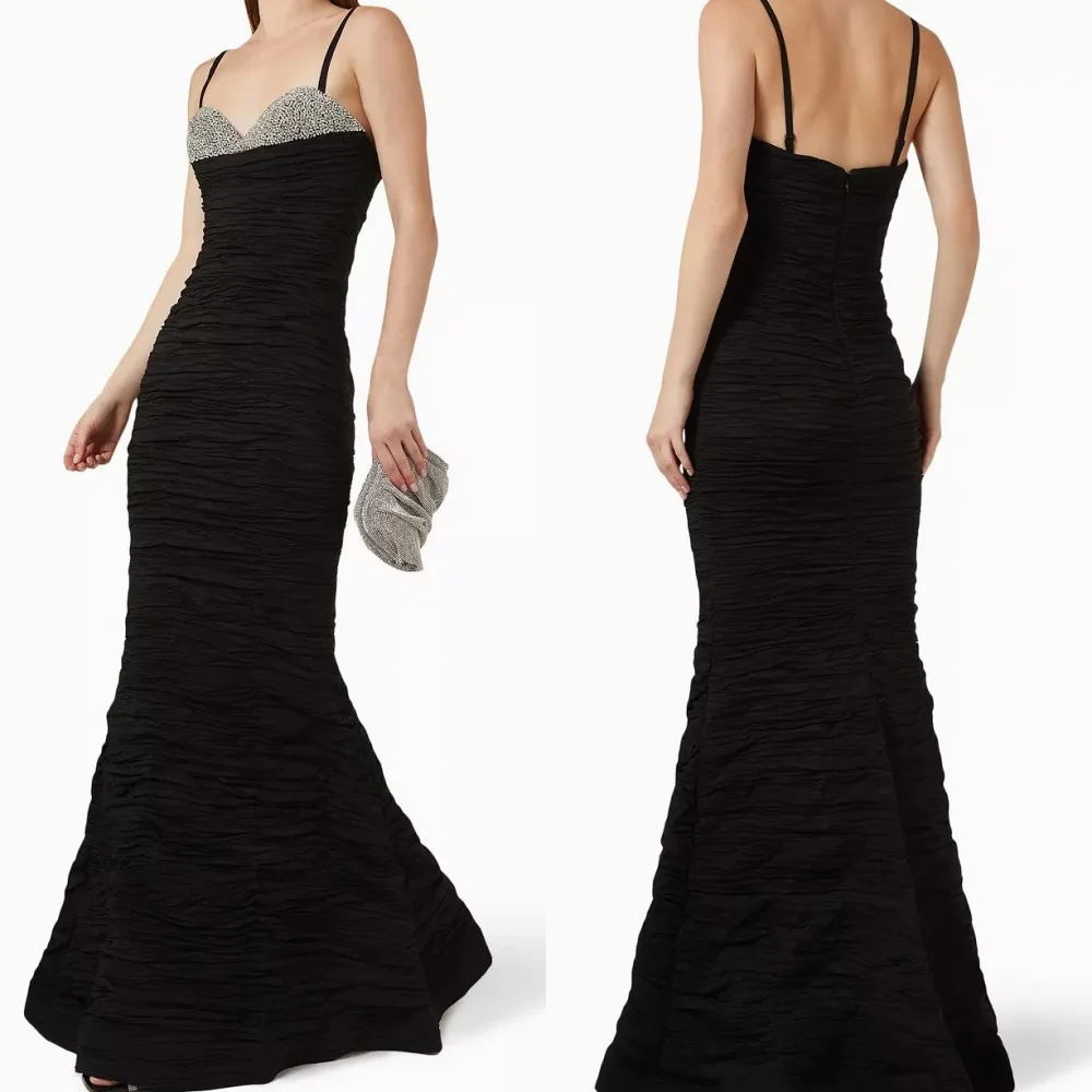 

Customized High Quality Fashion Jersey Beading Pleat Straight Spaghetti strap Long Dresses Bespoke Occasion Dresses Fashion Sexy