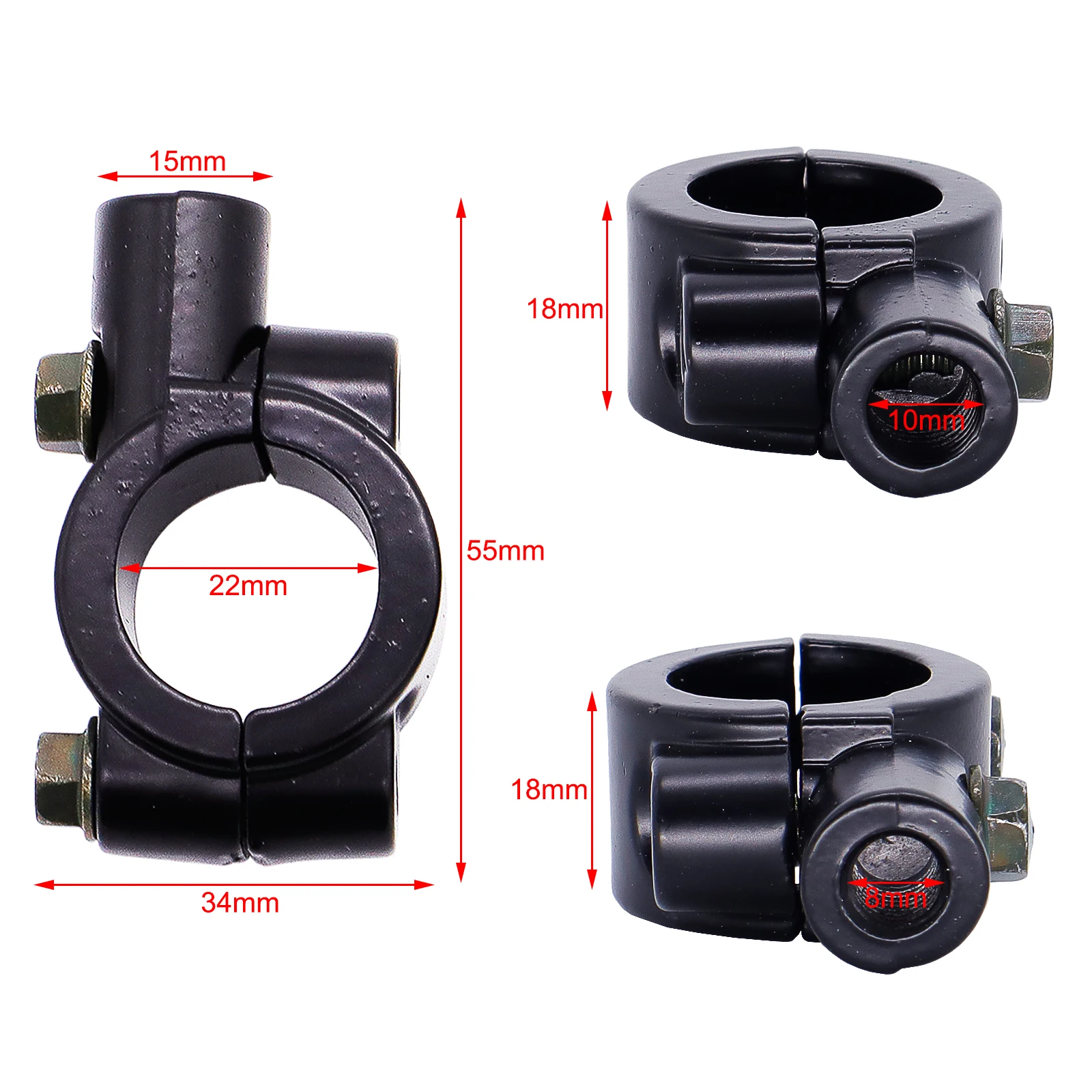 Pair Motorcycle Bike ATV Scooter Handlebar Side Mirror Holder Adaptor Clamp Mount Bracket E-Bike Electrombile Aluminum Universal