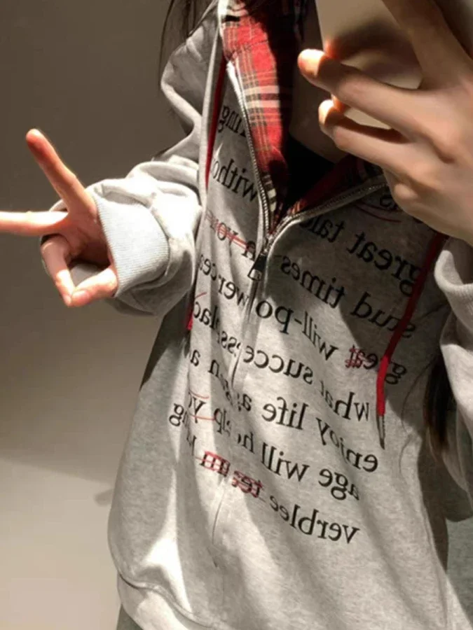 신상 여성 후드티 캐주얼 단색 레트로 롱 가디건 한국 스타일 아우터웨어 지퍼 루즈핏