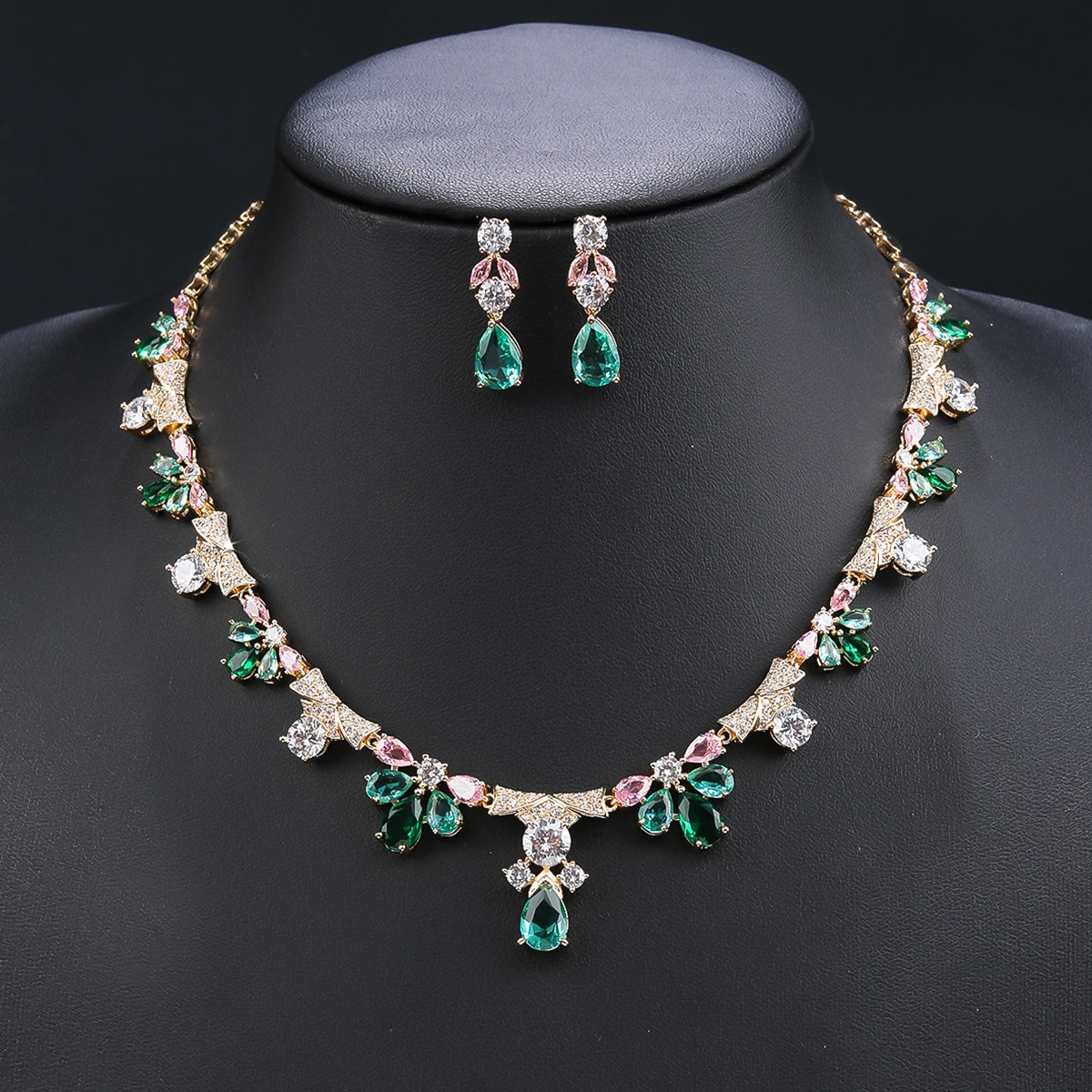 2 قطعة مجموعة مجوهرات الزفاف الفاخرة النسائية 5A تشيكوسلوفاكيا قطرة الماء مكعب زركونيا قلادة وأقراط 5A الصف اكسسوارات الزفاف #4