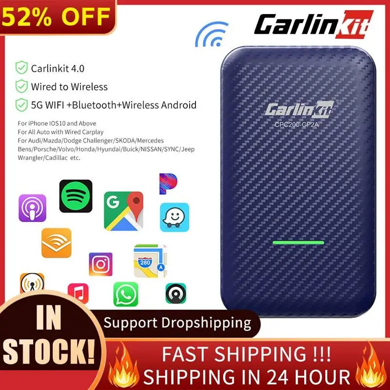 Top! CarlinKit 4.0 Wireless For Wired to Wireless CarPlay Adapter Android Auto Dongle Car Multimedia Player Activator Accessory