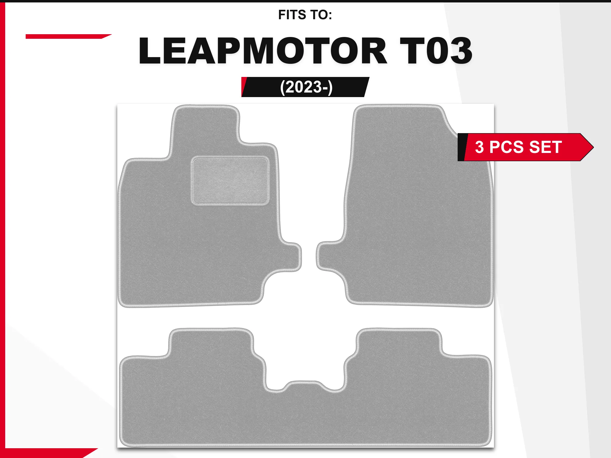 OSLO velourtapijten voor: Leapmotor T03 2023- hatchback 5-deurs grijs
