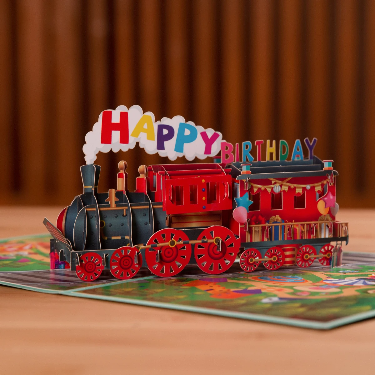 3D Train Birthday Gift Card Pop Up Greeting Cards for Kids Wife Husband