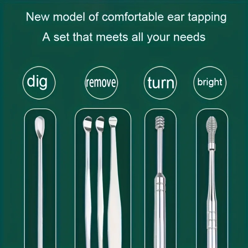 10 Piece Set Of Stainless Steel Earwax Removal Tool Earwax Spiral Rotating Ear Scoop Excavator Compact Portable Easy To Clean
