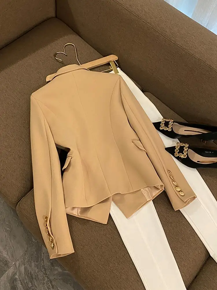 

Classic Double-Breasted Lion Button Thi Material Slim Fit Brown Women's Suit Coat Winter 2025 Commute Sle A68