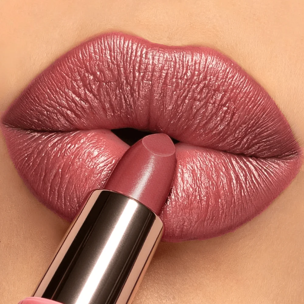 JUJU DREAM Rose Gold Tube Glossy Lipstick Hydrating Silky Dusty Pink Mauve Long Lasting Lip Balm Daily Women Makeup