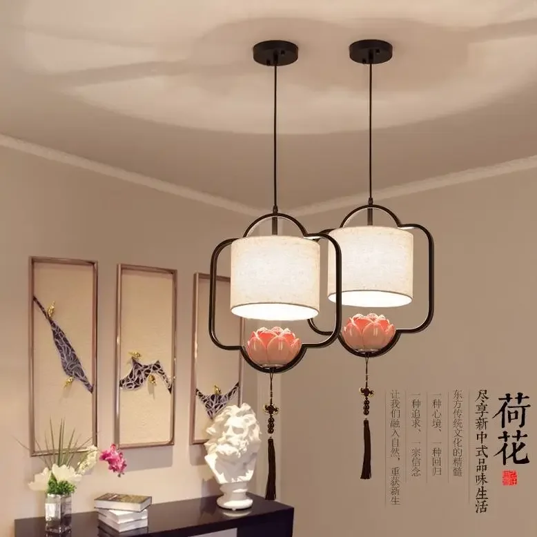 

New Chinese Light Bedroom Bedside Dinging Room Chandelier Chinese cloth Lamp Corridor Restarautant Hotel Headlight