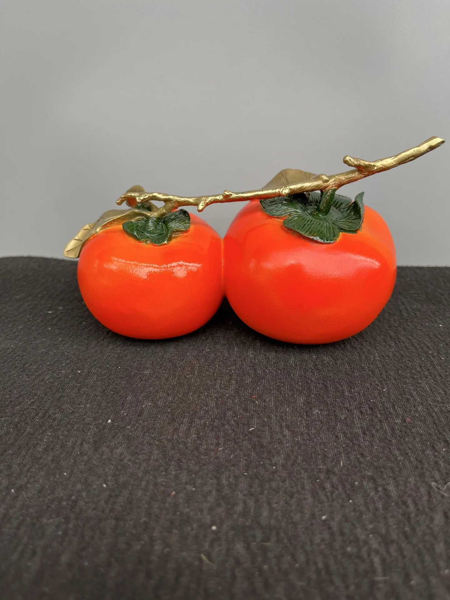 Colored copper 2 of them Persimmon statue branch One good thing after another Study screen Amass wealth Ornaments