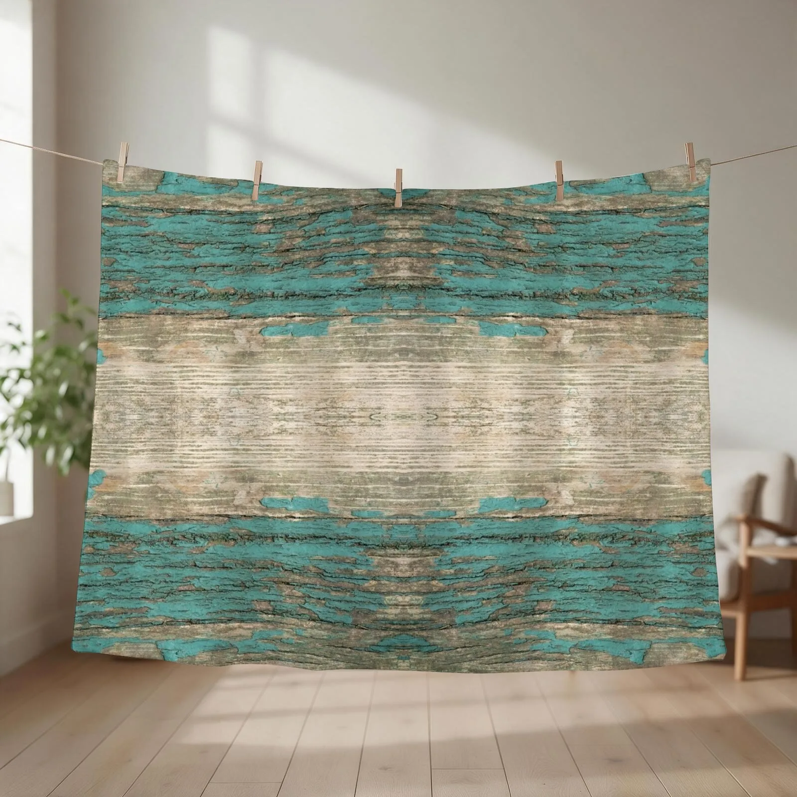 Rustic Wood - Weathered Wooden Plank - Beautiful knotty wood weathered turquoise paint Throw Blanket