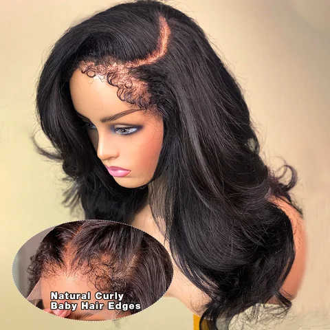 Peluca de pelo de bebé rizado con bordes 4C, peluca Frontal de encaje HD 13x6 ondulado, pelucas de cabello humano con frente de encaje de onda suelta, pelucas de encaje de cabello humano 250%