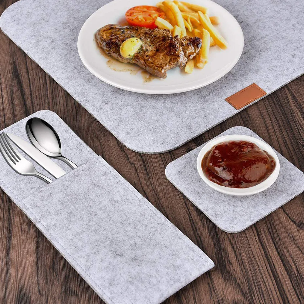 

12Pcs Felt Placemat Coaster Set Grey Heat Insulation Absorbent Washable Table Mat Home Dining Table Use Felt Placemat