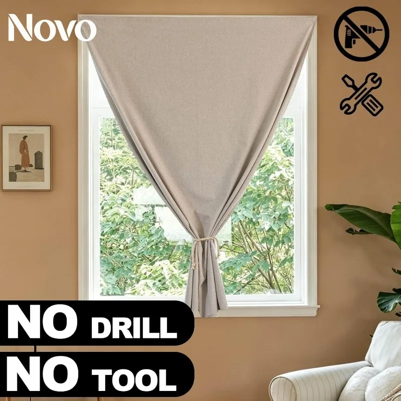 Linen Fabric Magic Window Curtain, Thermal Insulated Blackout Shade, Removable Heat Blocking Privacy Cover for BedRoom Decor
