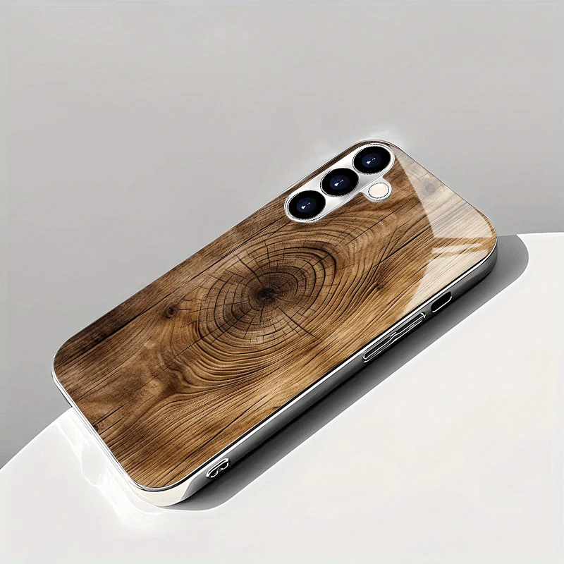 Vintage wood grain pattern plated glass phone case for Samsung Galaxy Galaxy S24 S23 S22 S21 S20 Note 20 Ultra Plus FE 5G