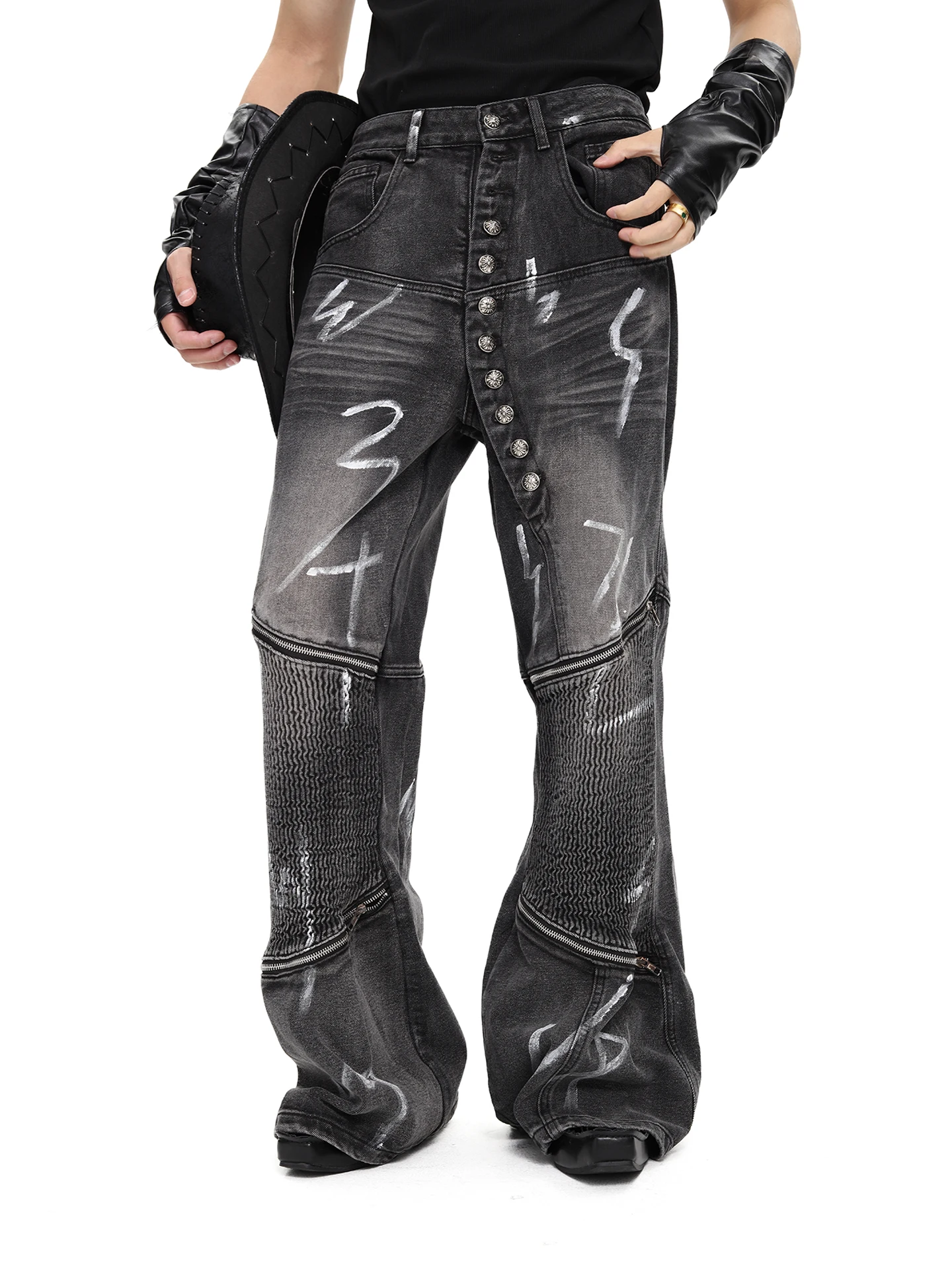 Men Women 2025 Autumn New High Street Flared Straight Long Denim Pants Fashion Graffiti Jeans Male Handsome Chic Denim Trousers