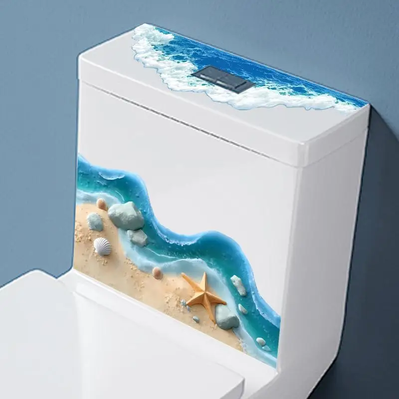 3D Ocean Beach Starfish Seashell Self Adhesive Toilet Tank Sticker Waterproof Bathroom Decal