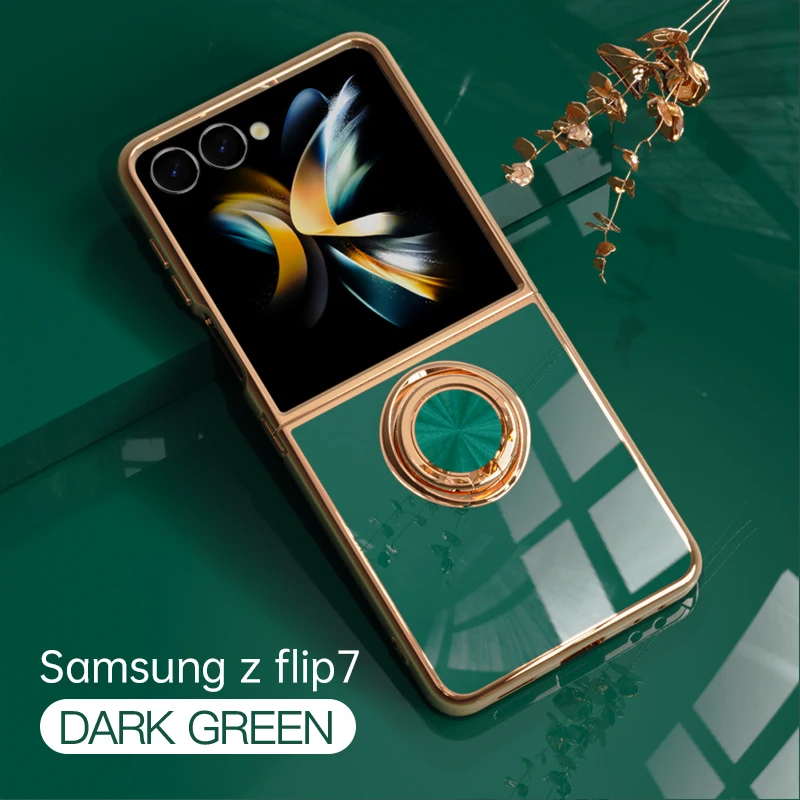 Galvanisierte Stoßfeste Handyhülle mit 360-Grad-Schutz ° Ringhalter-Ständer für Samsung Galaxy Z Flip 8 7 FE 6 5 4 3 Flip7 Flip6 Flip8
