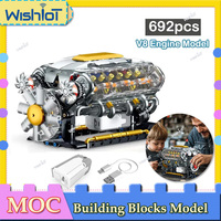 New 692PCS V8 Turbocharged Engine MOC Blocks Desktop Display Assembled Mini 3D Car V8 Engine Model DIY Toys Bricks Boys Gifts