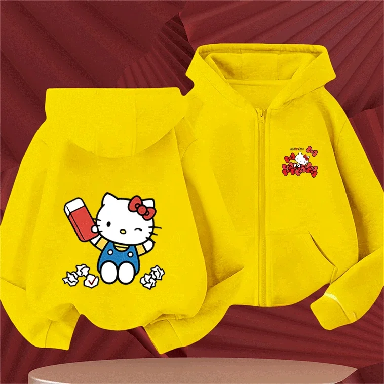 

Модная толстовка на молнии Sanrio Company Ltd Kitty White для мальчиков и девочек, 2-14 лет, хлопок, с мультяшным принтом, осень-зима, горячая распродажа