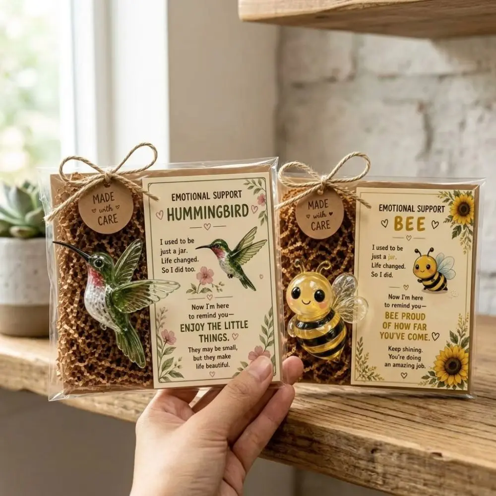 Cute Emotional Support Animal Gift Set Inspirational Card Heartwarming Encouragement Card Gift Kit Motivational Resin