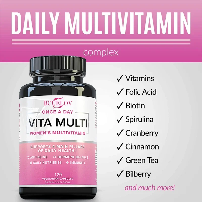 Daily Multivitamin for Women, Containing Iron, Folic Acid, Biotin, Calcium, Can Relieve Anxiety and Stress, Anti-aging, Immunity