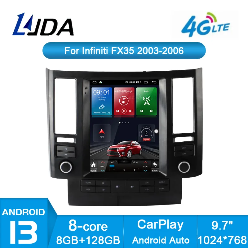 8+128GB Android 13 Car Multimedia Player For Infiniti FX35 FX45 2003 -2005 2006 GPS Navigation Car Radio Stereo Audio Carplay