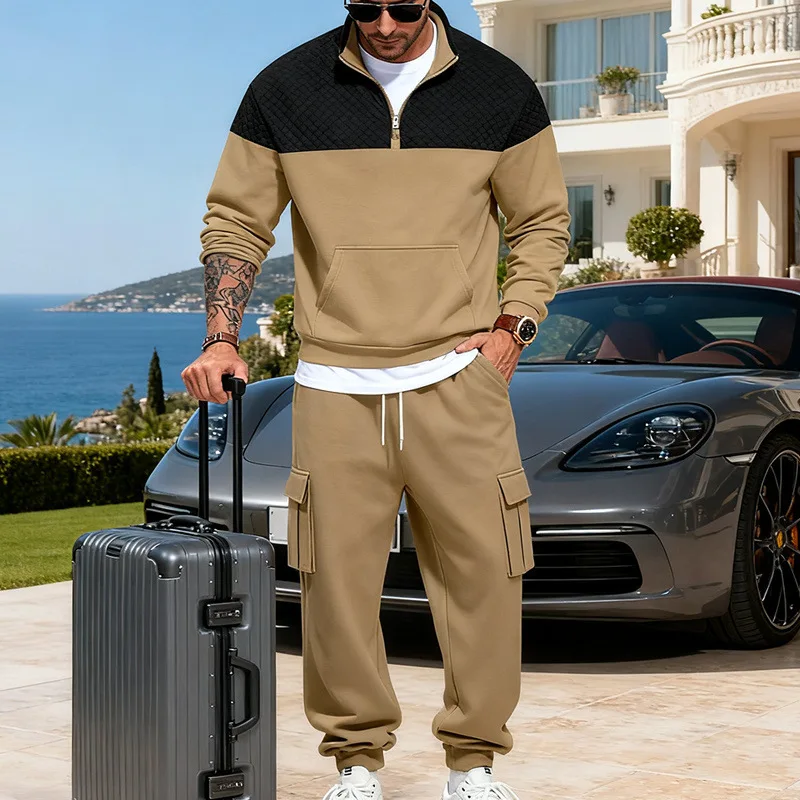 منتج جديد للشتاء عبر الحدود للترفيه في الهواء الطلق بسيط للرجال بألوان متباينة وأدوات فضفاضة وياقة واقفة مجموعة من النوع الثقيل #3