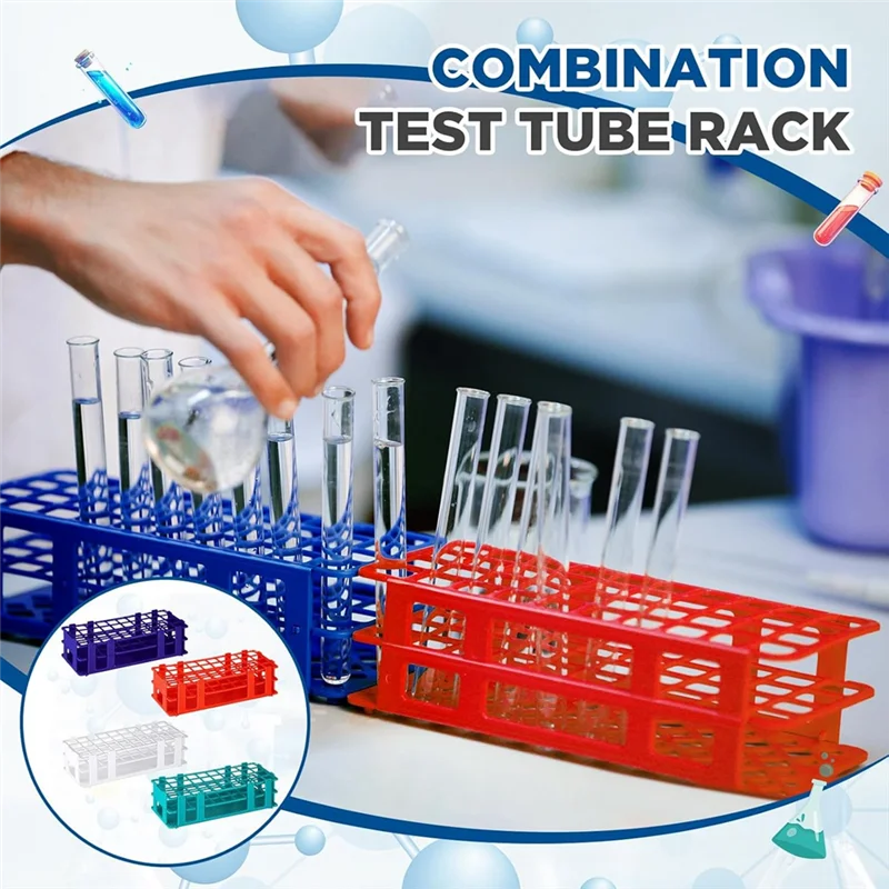 

QWE-4 Pcs Plastic Test Tube Rack Test Tube Holder Rack Detachable Tube Holder For 16Mm Test Tubes