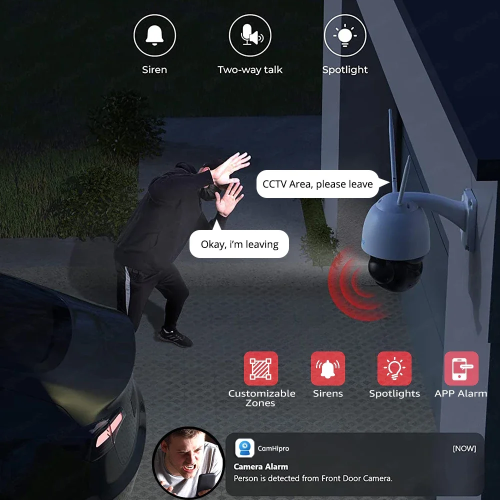 4K 30X Optical Zoom WiFi PTZ Camera Outdoor 8MP Security PoE IP Camera Human/Vehicle Detect Auto Tracks Speed Dome Cameras CamHi