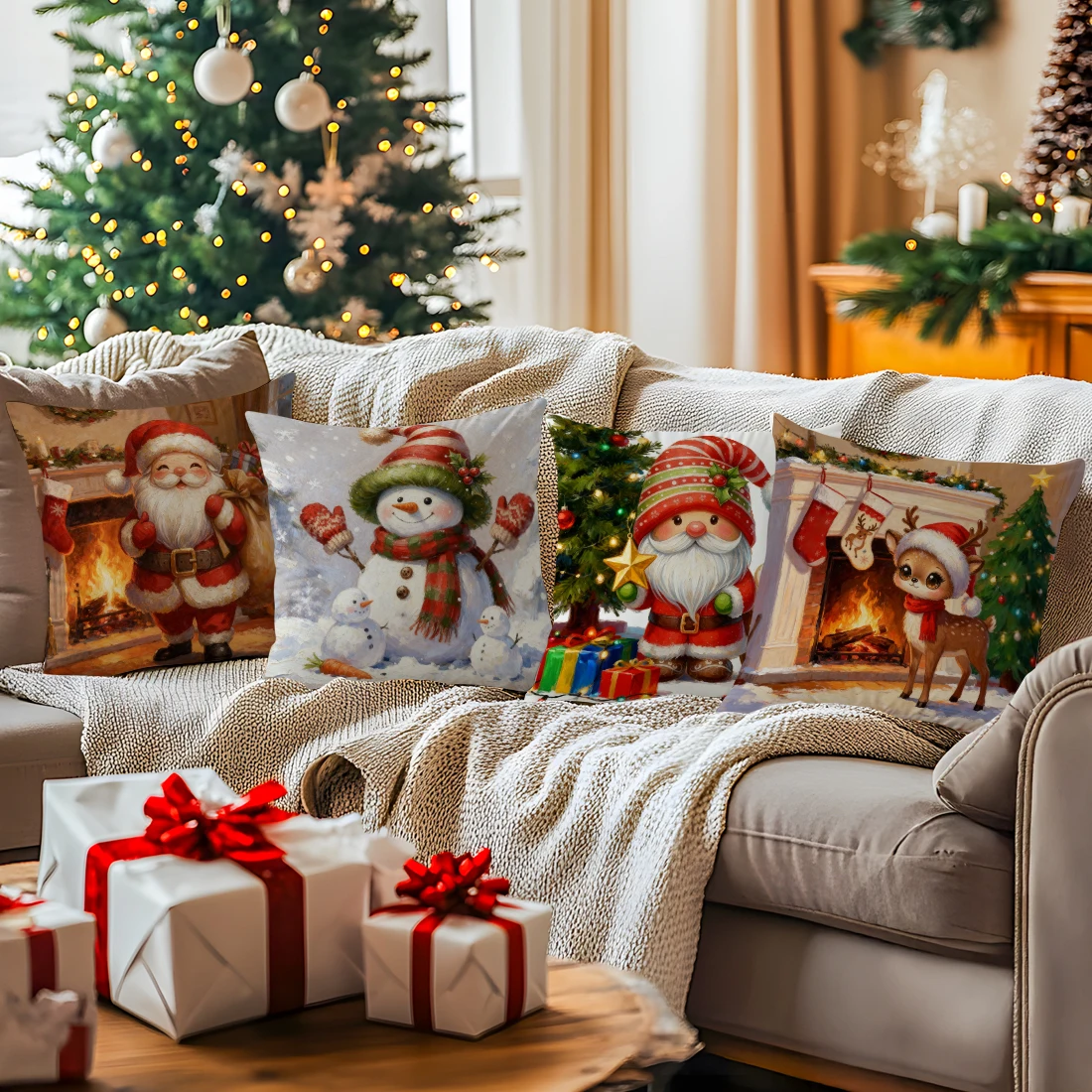 

Cartoon Christmas Pillowcase Printed Polyester 40/45/50cm Throw Pillowcover Decorative Sofa Cushion Pillowslip Home Decor