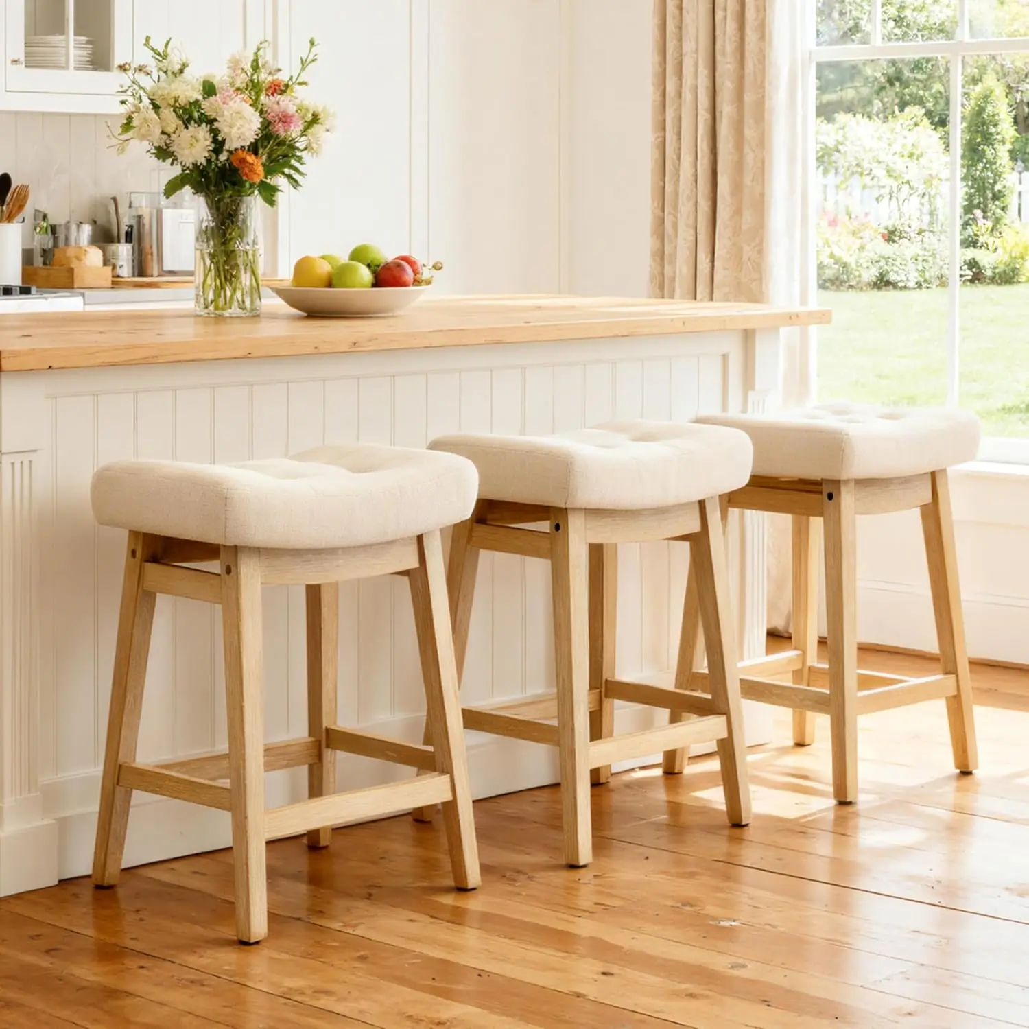 Counter Height Bar Stools Set of 3 for Kitchen Counter, Backless Farmhouse Island Short Barstools No Back with, Customized