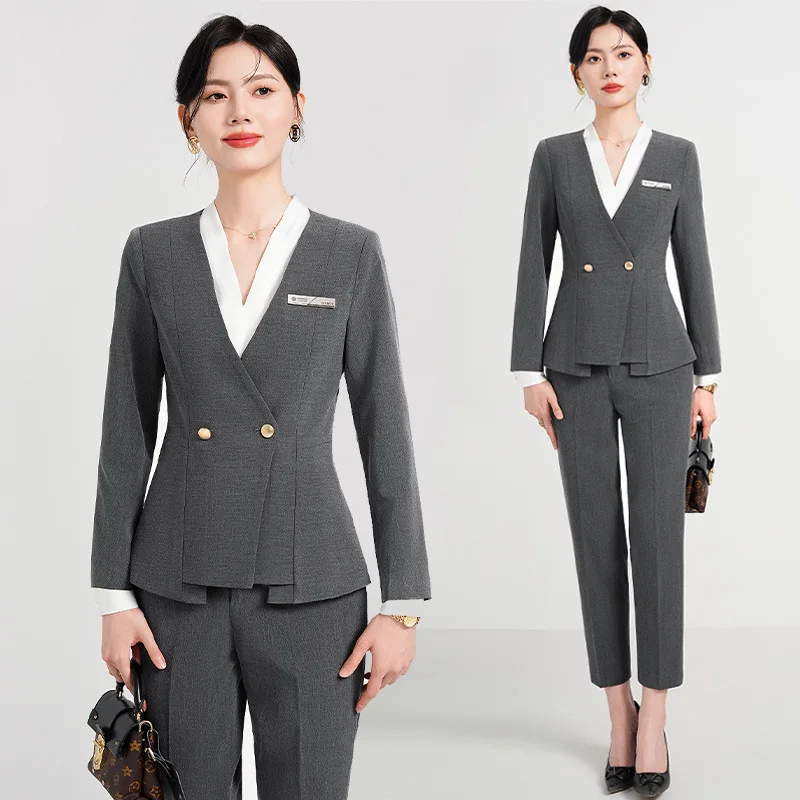 Gray Suit Women's Business Wear Spring and Autumn New Work Clothes Jewelry Store Manager Formal Suit Front Stage Work Wear Cloth